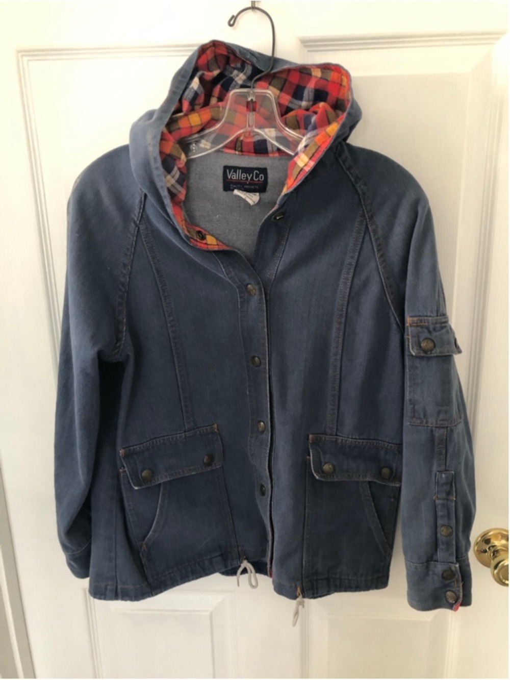 Vintage 70’s-80’s Denim Workwear Chore Jacket Cotton Plaid Lining Women’s Large - Picture 8 of 10